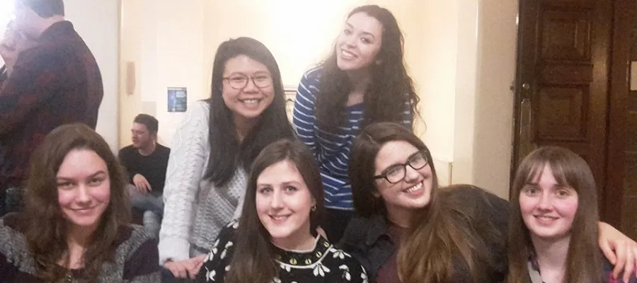 Group photo at Academic Families Pizza Party