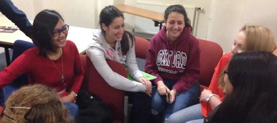 Group photo at Academic Families pizza party