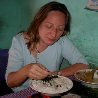 Prof Sue Welburn having a break in Uganda