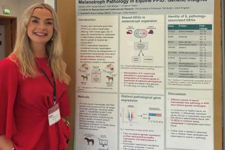 A photo of Isabelle Smith standing next to her research poster