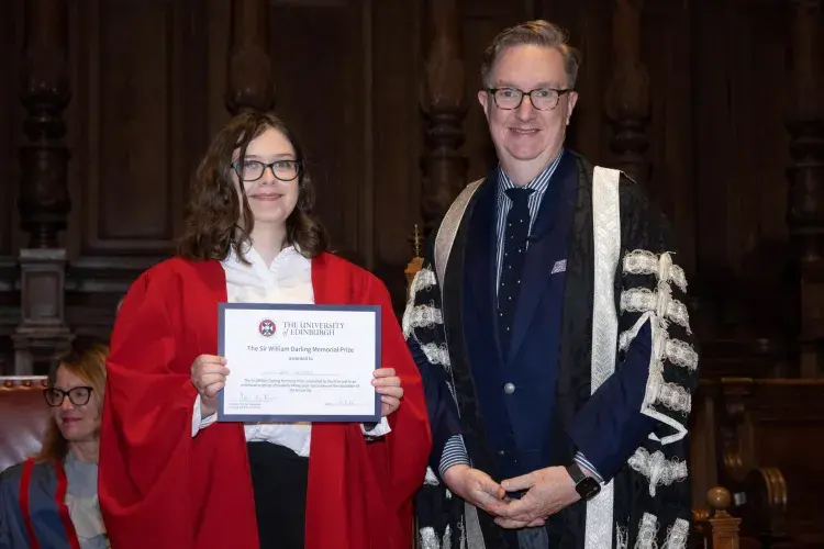 Jess Lonsdale (left) standing with Professor Colm Harmon, Vice-Principal Students
