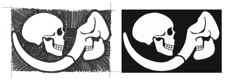 Image of the sketch then final logo.